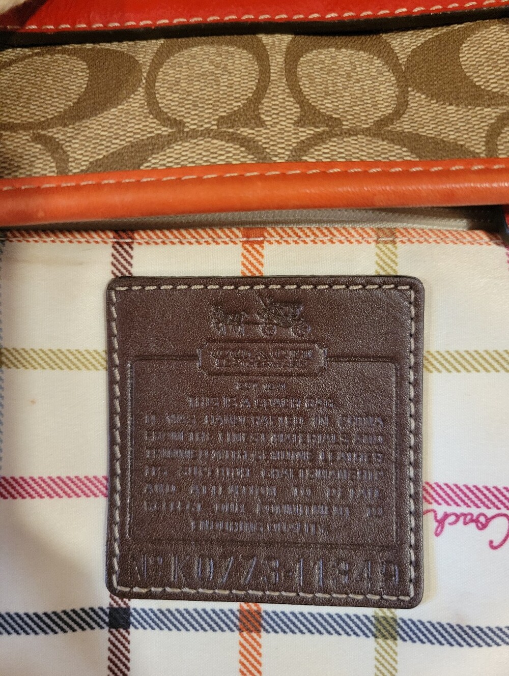 COACH Signature Tattersall Lining Canvas Tote with Red Accents - Picture 7 of 14
